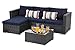 PHI VILLA 3 Piece New Outdoor Furniture Sectional Sofa Patio Set with Upgrade Rattan Wicker, Navy Blue