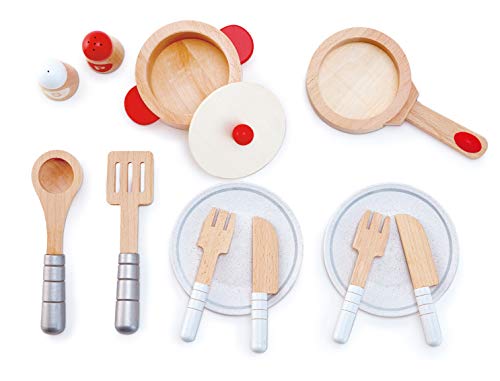 Hape Koch- & Servierset von Hape| 13-teiliges Kochset für Rollen- und Fantasiespiele mit Zubehör aus Holz – Bild 6