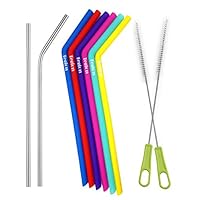 Tegion Medium Width Reusable Silicone And Stainless Steel Straws Bundle for 20 30 OZ YETI,RTIC,24 oz Tervis Tumbler with cleaning brushes 11 Pack