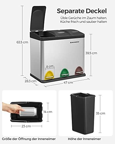 Mülleimer für die Küche, Treteimer mit 3 Fächern, 3 x 8 Liter