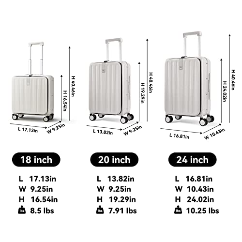 Hanke Lightweight Hardside Luggage 8 Spinner Silent Wheels Travel Suitcase, Off White, CarryOn