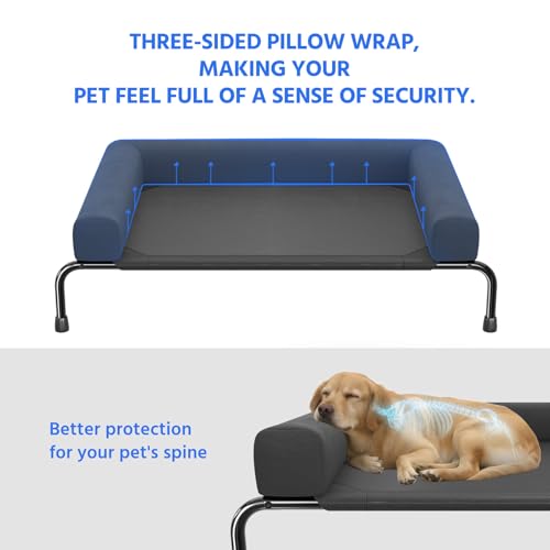 Simple Trending Elevated Dog Bed for Large Dogs, Cooling Raised Dog Cot with Bolsters, Breathable Pet Bed for Outdoor, 47.75" x 31", Black