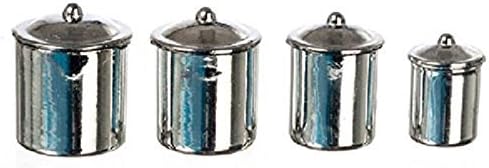 Dollhouse Miniature 4 Piece Kitchen Canister Set in Stainless Steel by International Miniatures