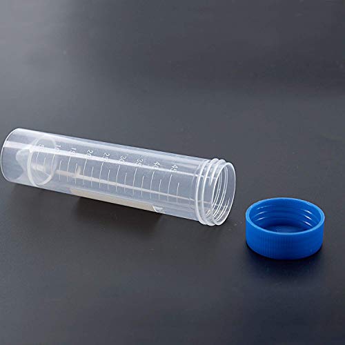 Potelin Premium Quality 5 Pieces 50ml Plastic Transparent Centrifuge Tube with Scale Plastic Test Tube Free-Standing with Screw Cap