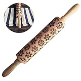 Gorgebuy Cooking Rolling Pins - Chrismas Surprising Symbols Wooden Engraved Embossing Rolling Pin - Xmas Snowflake Embossed Pattern for Cookies/Baking Kitchen Tool Housewarming Gifts