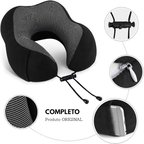 Travesseiro de Pescoço Formato U para Viagem Avião Carro Ônibus Almofada Ortopédica Ergonômica com Espuma Viscoelástica para Cervical, Cabeça e Pescoco Adulto - NRSHOP (Preto)