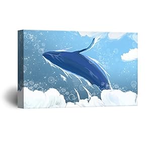 Hand Drawing Style Blue Whale Jumping Above The Ocean Gallery 12x18 inches