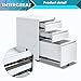 INTERGREAT 3 Drawer Filing Cabinet with Lock, White Mobile File Cabinet with Wheels, Rolling Small Metal Cabinets Under Desk for Home Office, Assembled