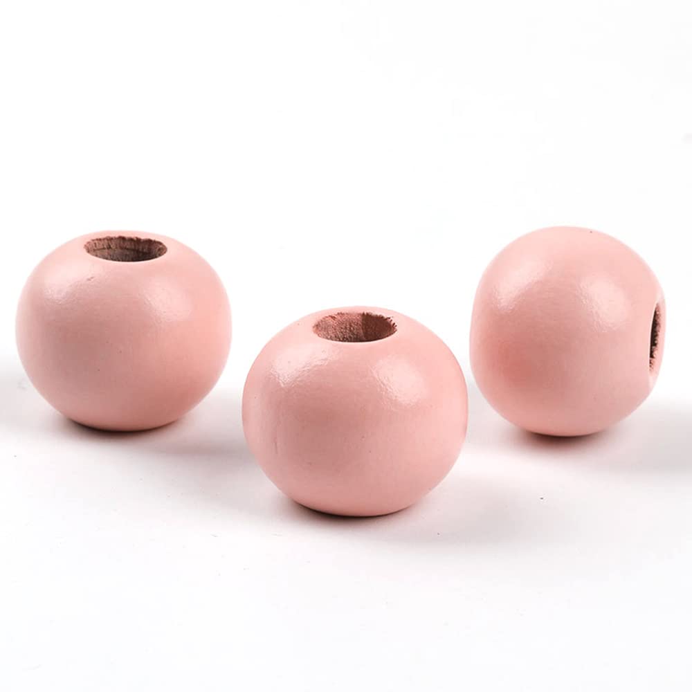 Oneyijun 50 Pcs Large Wooden Beads 20mm Natural Round Wood Beads Loose Beads, for Handmade Garlands Home Decorations Jewellery Making DIY Hand Crafts (Pink)