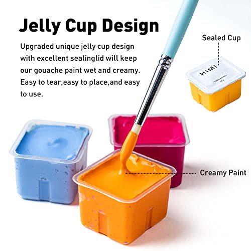HIMI Gouache Paints set with 3 Paint Brushes, 24 Colors, 30g, Jelly Cup Design, Non Toxic Paint for Canvas and Paper, Art Supplies for Professionals (Ice Blue Case)