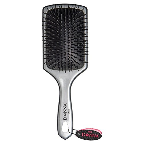 Donna Collection Large Metallic Silver Paddle Hair Brush, Black