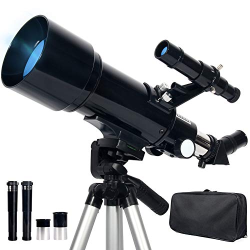 Upchase Astronomisches Teleskop, 400/70mm Refraktor Teleskop Schwarz, Einfach zu Montieren und zu Verwenden, Ideal für Anfänger,Kinder und Erwach für Mond, Planeten und Sternenbeobachtung