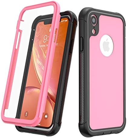 JUSTCOOL iPhone XR Case, Full Body Heavy Duty Protection with Built-in Screen Protector Shockproof Rugged Cover for iPhone XR Cases 6.1 Inch 2018 (Black+Pink)