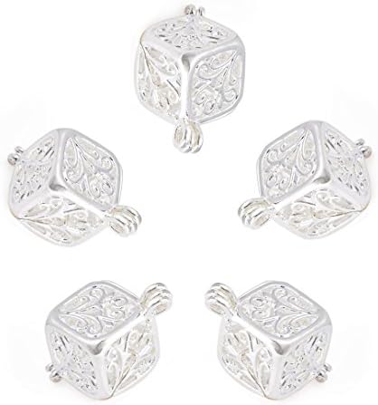Yumei Jewelry Silver Tone Aromatherapy Diffuser Pendant Cubic Brass Fligree Cage Locket Charms,Pack of 10