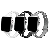 Bandiction Sport Band Compatible with Apple Watch Band 38mm 40mm, [3 Pack] Soft Silicone Sport Strap Replacement Narrow Bands for iWatch Series 4 3 2 1 (Stone/White/Black)