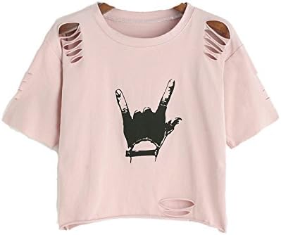 Women Gesture Print Distressed Crop T-Shirt