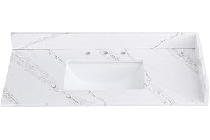 Dornberg 42"x22" Quartz Ocean White Bathroom Vanity Top, with Undermount Middle Sink Vanity Top,with One Sidesplash & One Backsplash,8 Inch Faucet Hole Spread Bathroom Vanity Sink Countertop