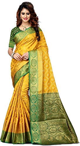 ShopperShopee Womens Woven Paithani Banarasi Silk Saree (SS_AA_11, Yellow)