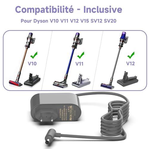 Shefor 30.45V Charger Compatible with Dyson V10 V11 V12 V15 SV12 SV14 SV15 SV16 SV20 SV22 Adapter for Cyclone Absolute Animal Motorhead Vacuum Cleaner 217160-03 969350-03 1.1A Cable 1.8M