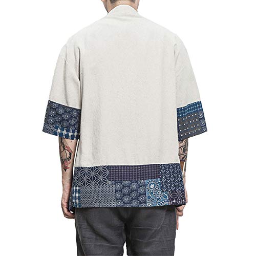 PERDONTOO Men's Casual Kimono Cardigan Noragi Jackets Cloak Open Front Coat (Small, Beige)