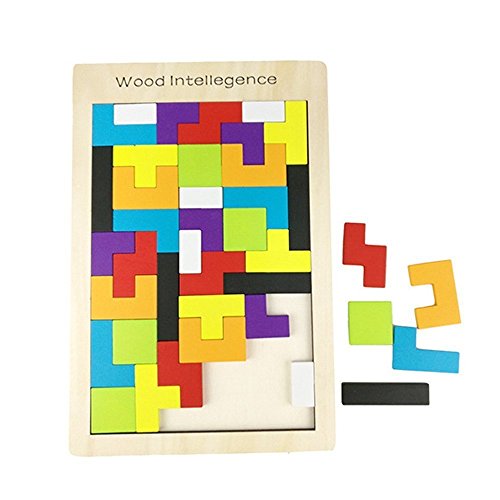 SENLIXIN Wooden Tetris Puzzle Tangram Jigsaw Brain Teasers Toy 40Pcs Colorful Building Blocks Early Education Intelligence Puzzle for Preschool Children Kids Boys Girls Playing - Thumbnail 2