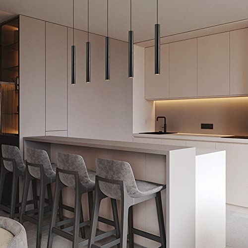 Phube LED Pendant Light Nordic Long Tube Hanging Lamp Minimalist Creative Ceiling Lamp Modern Art Decor Lighting Fixture for Dining Room Kitchen Island(Black)