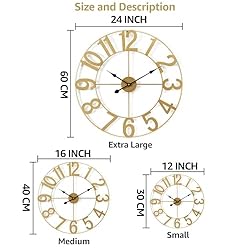 Sorbus Gold Metal Wall Clock - 16 inch Decorative
