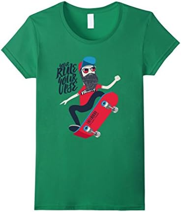 Womens Skateboarding t-shirt hipster with hat and glasses cool Medium Kelly Green