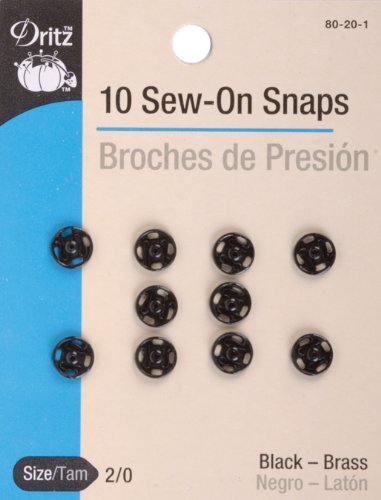 Dritz 80-20-1 Sew-On Snaps, Black, Size 2/0 10-Count