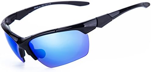 Shieldo Polarized Sports Sunglasses for Men and Women Running Cycling Fishing, Mirrored Integrated Polarized Lens Unbreakable Frame SQS005 (Black-Blue)