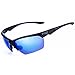 Shieldo Polarized Sports Sunglasses For Men And Women Running Cycling Fishing, Mirrored Integrated Polarized Lens Unbreakable Frame SQS005 (Black-Blue)