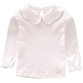 HDLEXD Baby Girls Long Sleeves Solid Color Doll Collar T-Shirt Blouse Toddler Kids Basic Pullover Bottom Tops