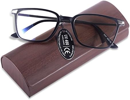 YOOSUN Reading Glasses with Rectangle TR90 Frame Block Blue Ray Eyeglasses 5007 (Black, clear lens)