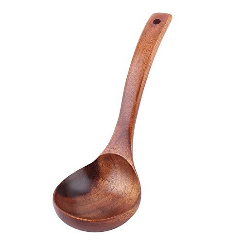uxcell Wood Household Cooking Porridge Dumpling Soup Scoop Mixing Spoon Ladle Brown