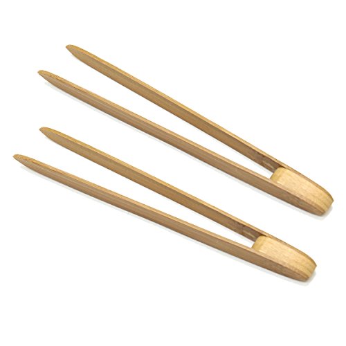 HUELE Long Grip 2-Pack 9.5-Inch Natural Bamboo Kitchen Tongs Toast Tongs