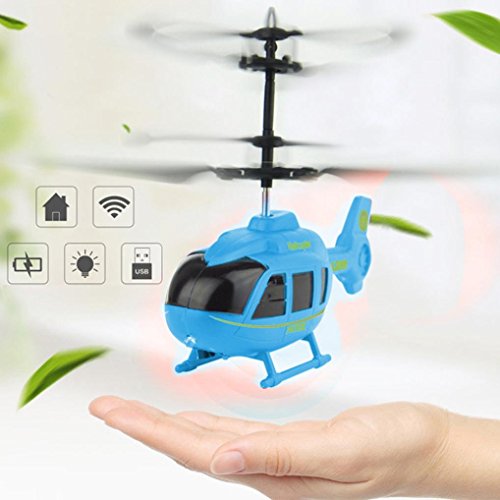 Flying Mini RC Infrared Induction Helicopter, Unpara Colorful Beautiful Dazzle Interesting Aircraft Flashing Light Toys For Kid (Blue)