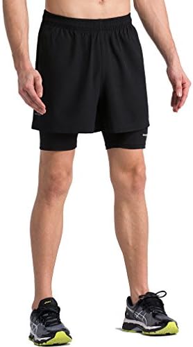 Men's 2 in 1 Training Woven Shorts with Compression Lining All Black Medium = US Size Small