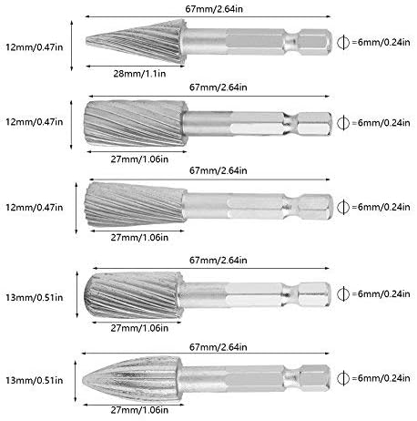 Rotary Burr Set, 5pcs High Speed Steel 1/4 Shank Rotary Rasp File Set for Aluminum and Iron Hardware - Image 3