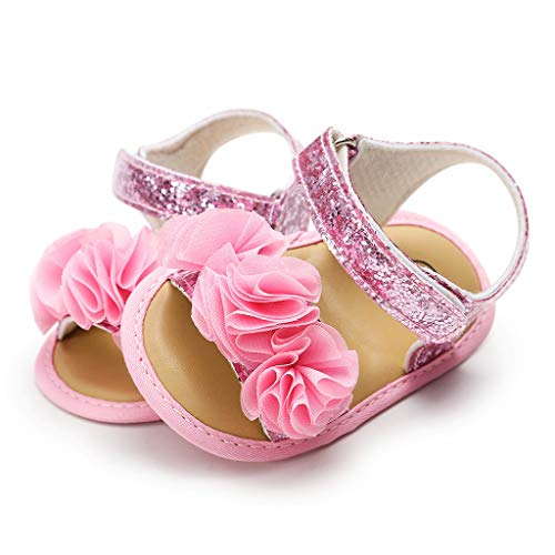 Tantisy ♣↭♣ Girls Flower Princess Sandals/Sweet Sequins Flat Shoes/Walking Toddler Shoes (Little Kid/Big Kid) Hot Pink