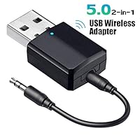 Janboo Bluetooth 5.0 Adapter for PC TV Car Stereo Sound System, Audio Transmitter Receiver 2-in-1, USB Bluetooth Aux Adapter 3.5mm,Turn a Non-Bluetoot Devices Into Bluetoot Devices, No Need to Drive