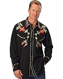 Scully Men's Floral Embroidery Vintage Western Shirt Black Large