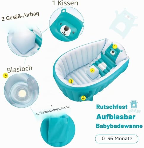 Babybadewanne, 0 – 3 Jahre, aufblasbare Badewanne, faltbar, für Baby, Kinder, rutschfest, weich, für Dusche, faltbar, tragbar, Blau