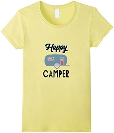 Womens Happy Camper T Shirt  Small Lemon