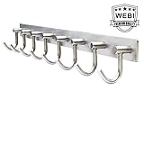 WEBI SUS 304 Brushed Finish Wall Mounted Hook Rail Bar, 8-Hooks