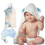 Bamboo Hooded Baby Towel with washcloth & Two Bandana Bibs Set | Organic, Antibacterial & Hypoallergenic | Extremely Soft | Highly Absorbent | Newborn and Toddler Size 30