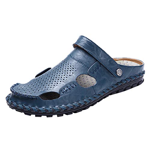 Leather Sandals for Men 2019 New Casual Lightweight Hiking Beach Water Shoes (US:8.5, Blue 2) - Thumbnail 4