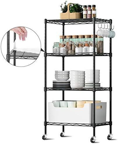 GBlife 4 Tier Shelving Units Wire Shelving Unit Wire Shelving 4-Shelf Shelving Unit for Office, Kitchen, Bathroom, Bedroom (With Wheels)