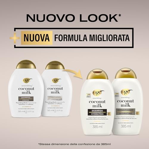 Shampoo Nourishing + Coconut Milk idratante con Latte e Olio di Cocco, Shampoo capelli secchi con effetto districante per capelli morbidi, luminosi e sani, 385 ml