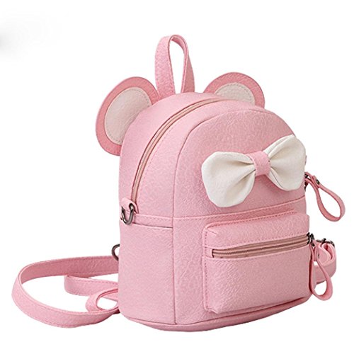 Pocciol Lovely Bags, Fashion Womens Girl Leather Bow Tie School Bag Backpack Satchel Softback Shoulder Bag (Pink) - Thumbnail 2