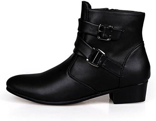 XIAFEN Men's Winter&amp;Spring Fashion Boot With Ankle Buckle Straps High Top Dress Boots (10.5 D(M) US/45 M EU, Black)